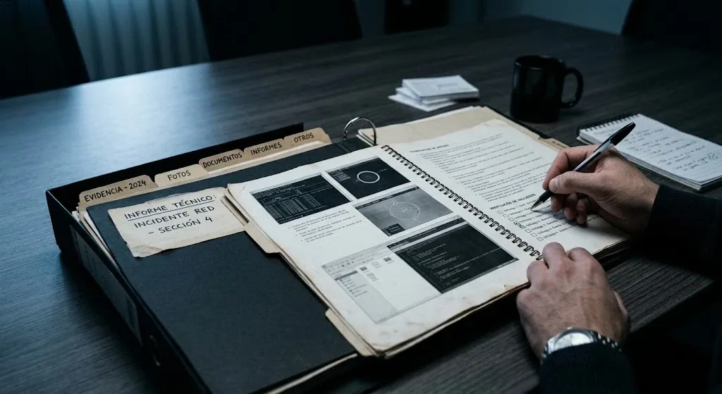 Carpeta de evidencias con el informe tecnico abierto por la pagina de capturas
