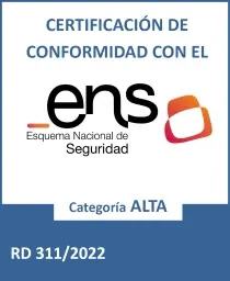 Certificado de ENS categoría ALTA. Se abre el PDF en una pestaña nueva