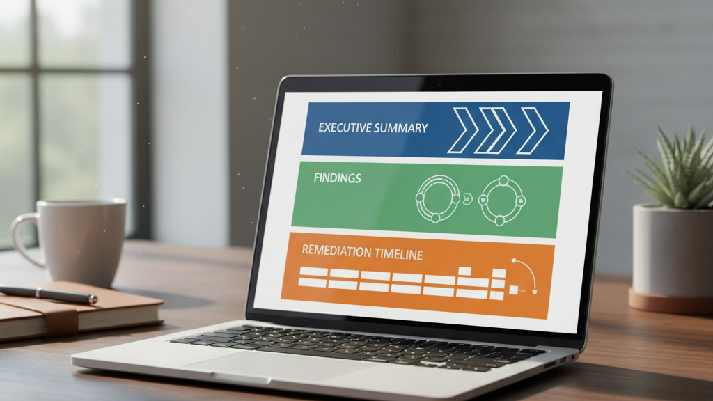 Informe de Resultados Imagen del informe final de auditoría pentesting, con evidencias y plan de remediación para evitar sanciones