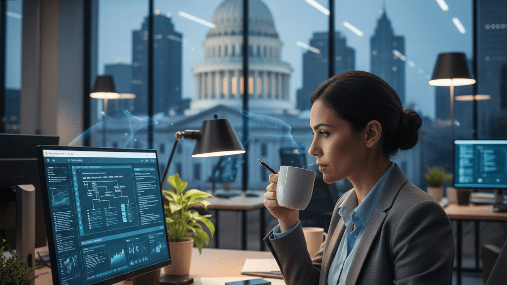 Imagen que ilustra el Pentesting para proveedores de la Administración Pública, mostrando a un analista de ciberseguridad trabajando en una auditoría de seguridad para cumplir con el ENS y NIS2.