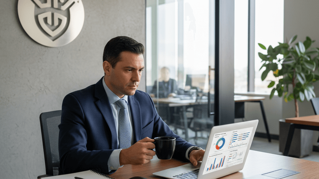 Requisitos CNBV de pentesting: Guía para cumplir, ilustración de un analista financiero revisando un informe de pruebas de intrusión con el logo de la CNBV y gráficos de vulnerabilidades