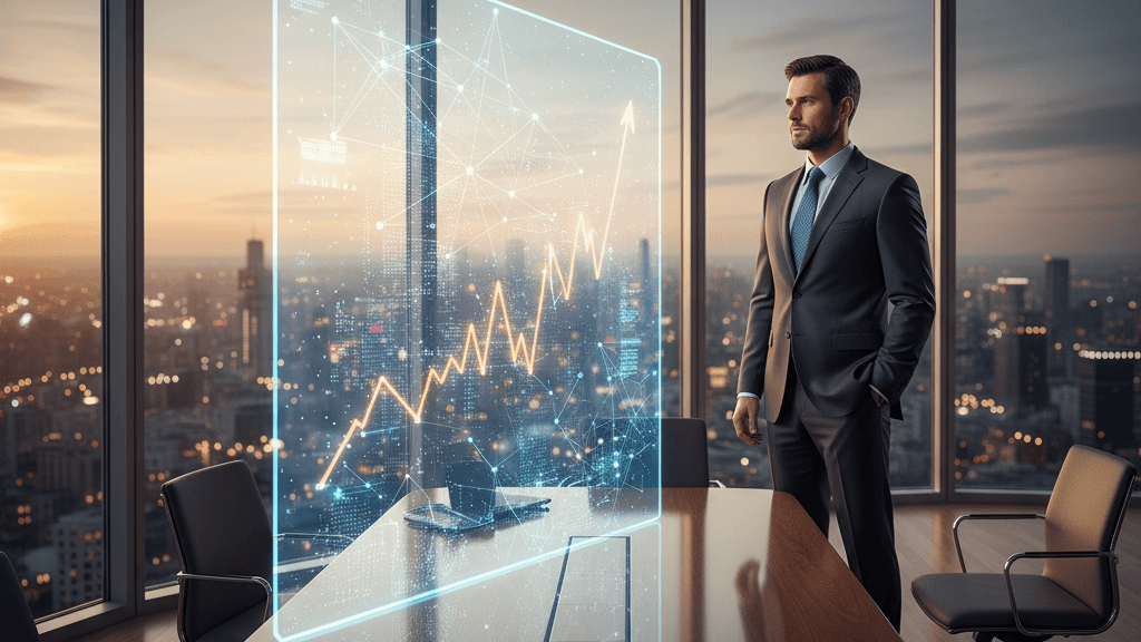 Imagen que representa la seguridad tecnológica como ventaja competitiva, con un escudo digital protegiendo datos y una gráfica ascendente que simboliza crecimiento empresarial y confianza del cliente